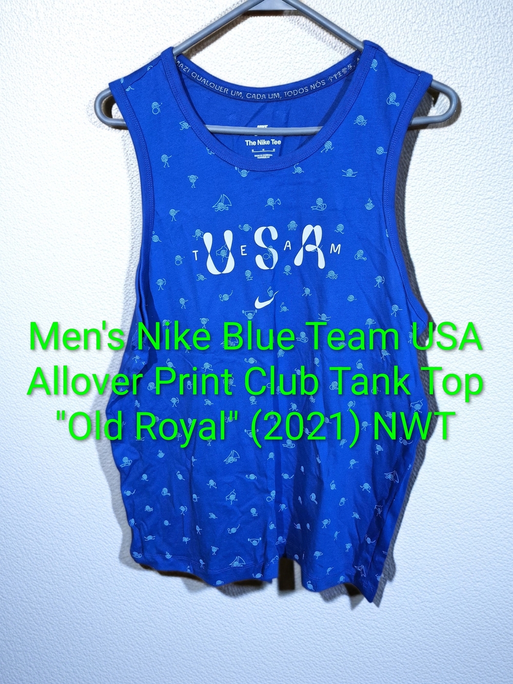 Nike Blue Team USA All Over Print Club Tank Top Sz Med NWT